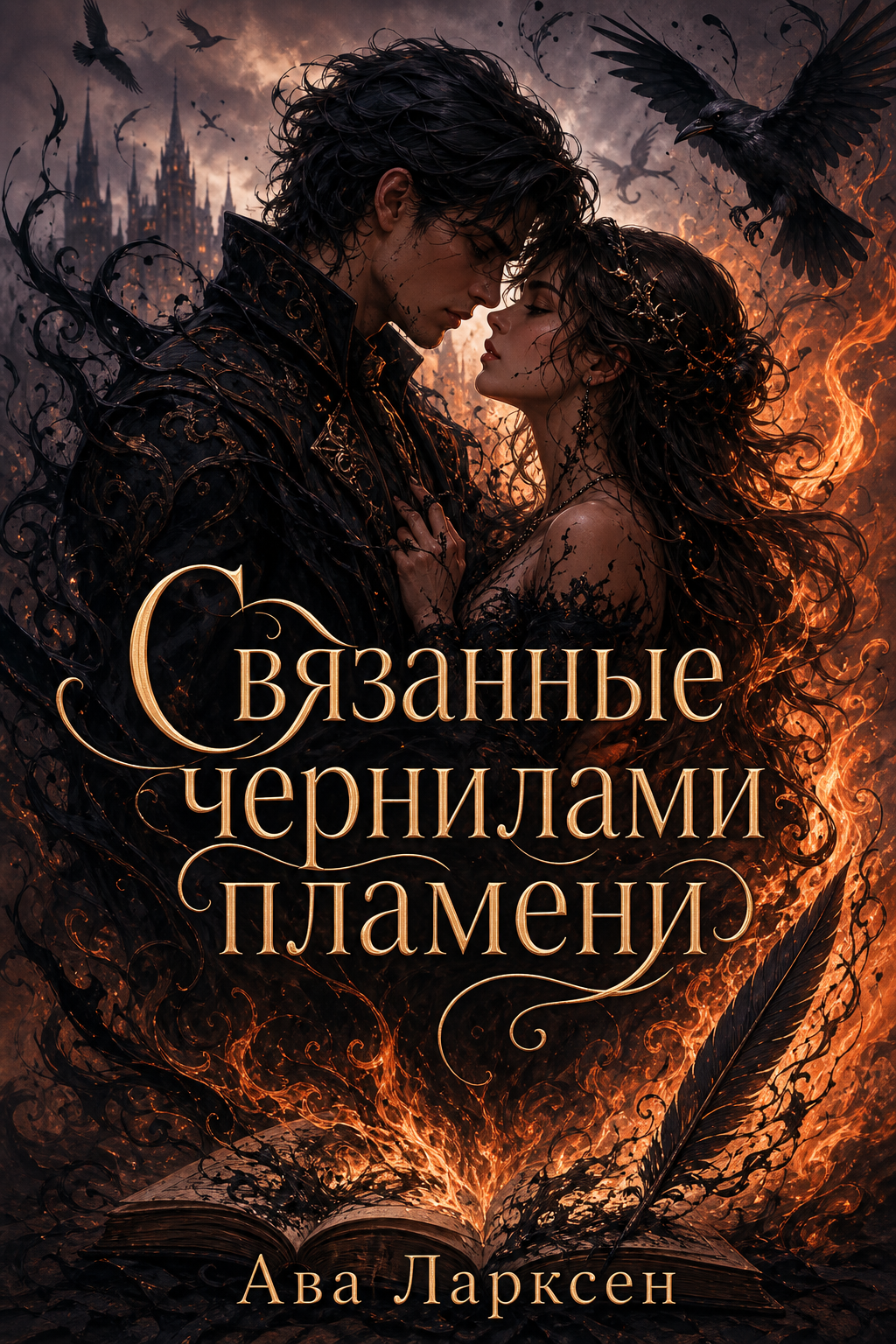 Обложка книги Связанные чернилами пламени (Сага Воронов и Шипов, №1) — Ава Ларксен — Bound in Inked Flame (Of Crows and Thorns Saga, #1)