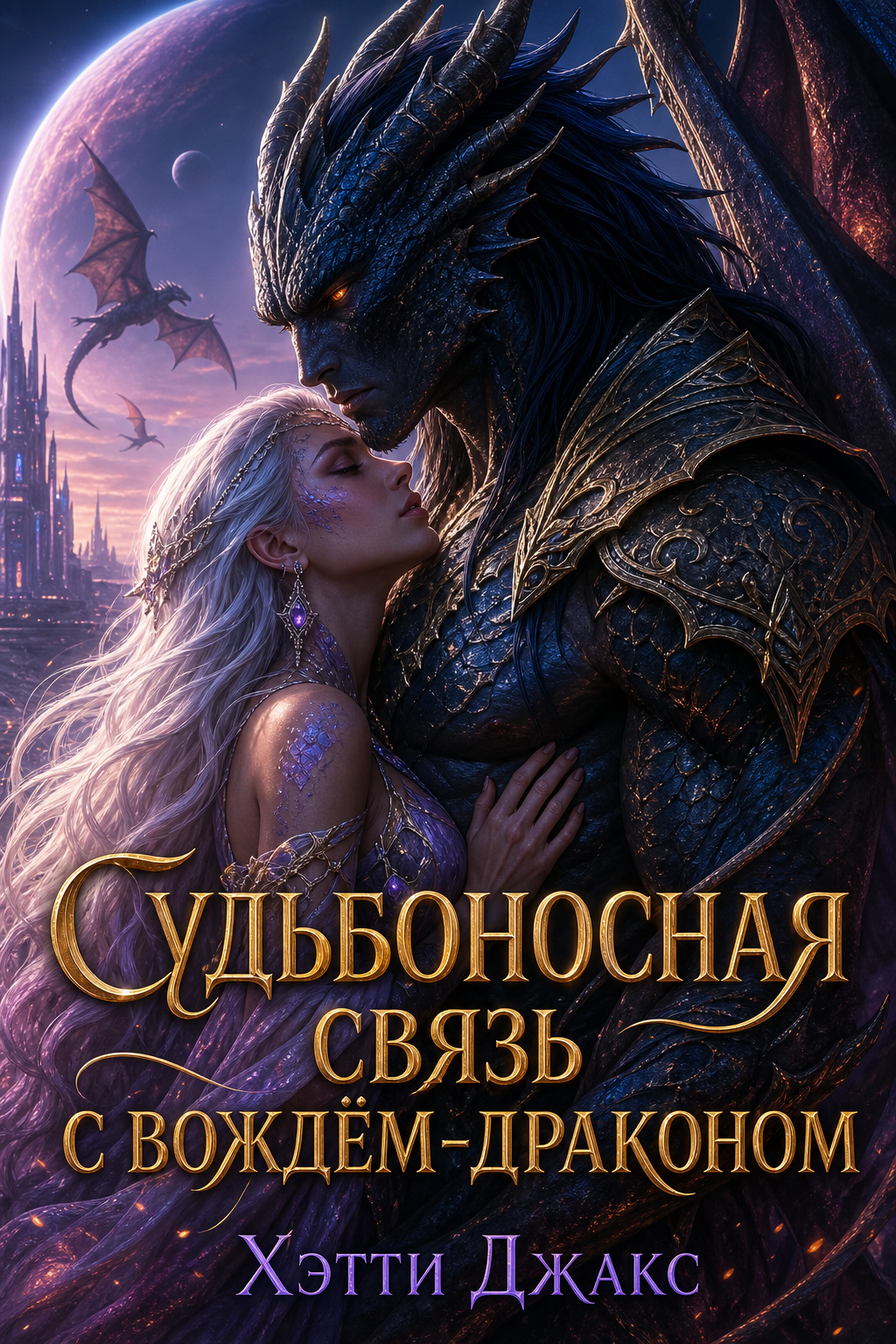 Обложка книги Судьбоносная связь с вождём-драконом (Судьбоносные пары военачальников Саркарни, №1) — Хэтти Джакс — Fated to the Dragon Warlord (Fated Mates of the Sarkarnii Warlords, #1)