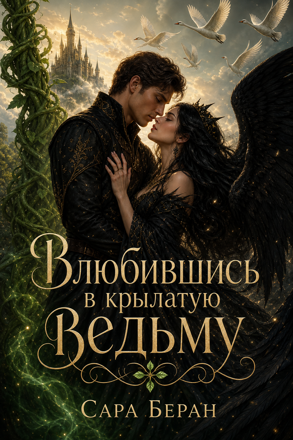 Обложка книги Влюбившись в крылатую ведьму — Сара Беран — Falling for the Winged Witch: A Villainous Twist on Wild Swans and Jack and the Beanstalk