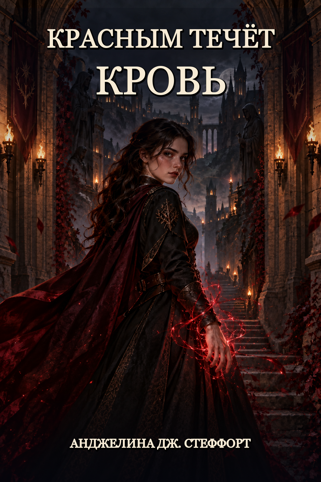 Обложка книги Красным течёт кровь (Ярко горит пламя, #2) — Анджелина Дж. Стеффорт — Red Runs the Blood (Bright Burns the Flame, #2)